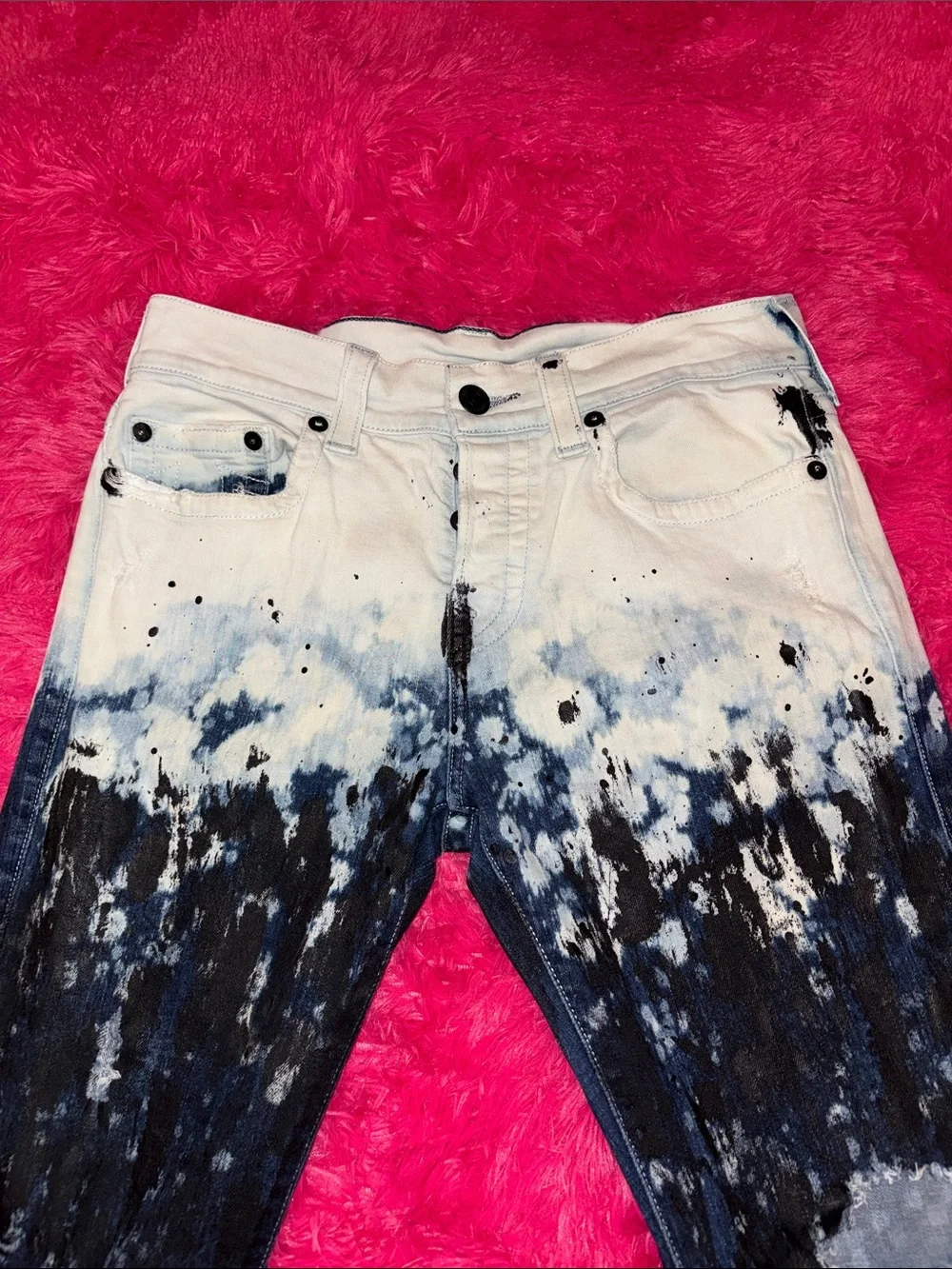 True Religion White and Black Washed Denim Jeans